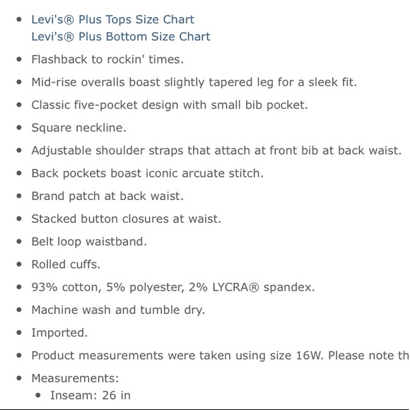 Levi’s Easy Vintage Vibe Dark Wash Overalls 20 NWT - Picture 7 of 8